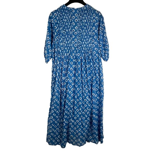 Dolma Maxi Dress Size Medium Blue Ikat Gauze Cotton Flowy Peasant Boho Puff Airy - Picture 6 of 8